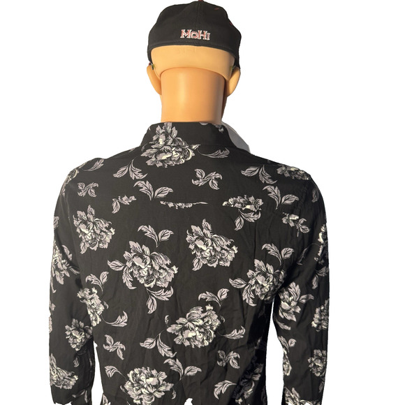 GUESS Men’s Size Medium Black/White Floral Slim Fit Shirt Stretch Long Sleeve - Picture 4 of 10